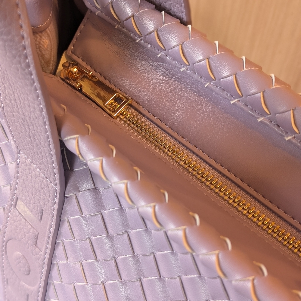 Large Square Woven Tote Bag W/Matching Wallet And Heart Charm 💜 Lavender - Picture 5 of 12